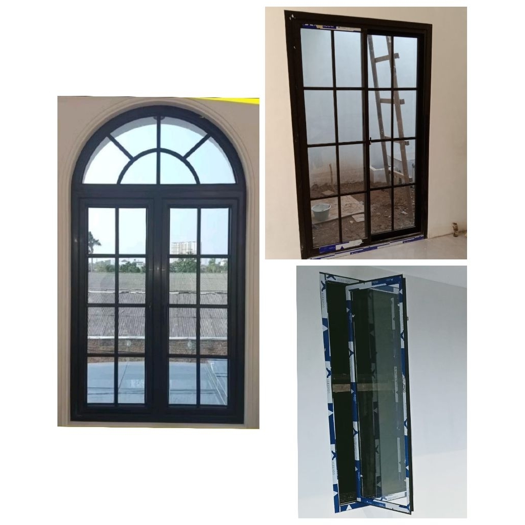 3pcs kusen jendela aluminium warna hitam alexindo