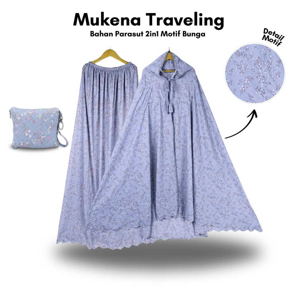 Mukena Travel Parasut 2In1 Premium Motif Bunga Kecil