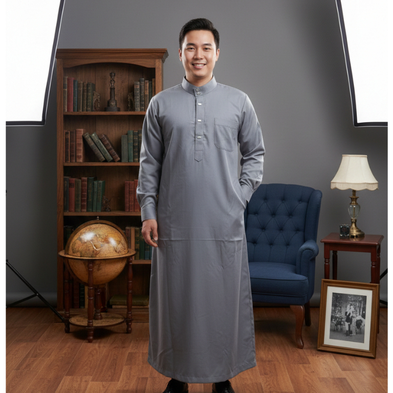 Gamis Pria Gamis Lengan Panjang Jubah Pria Dewasa Jubah Toyobo Manset (D)