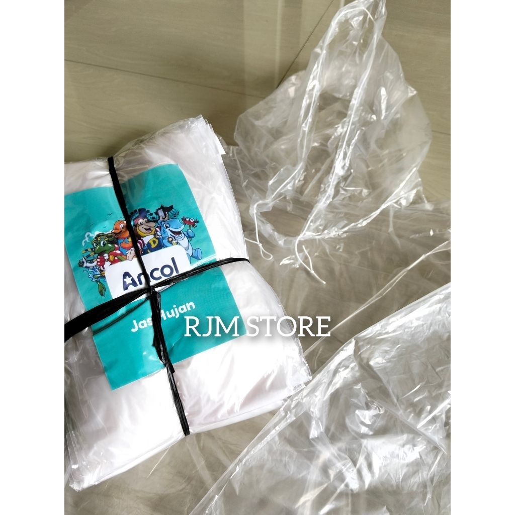 ( 12 pcs ) Selusin Jas Hujan Ponco Bening Transparan || Mantel Plastik Putih Bening Transparan