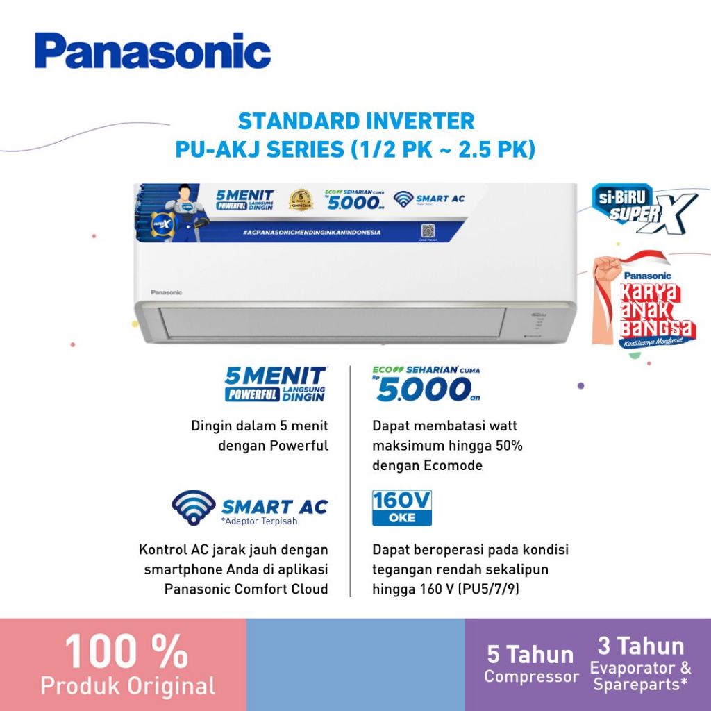 AC Panasonic Split Inverter 0,75PK / PU SERIES / PU7AKJ 0.75PK / Daya Rendah