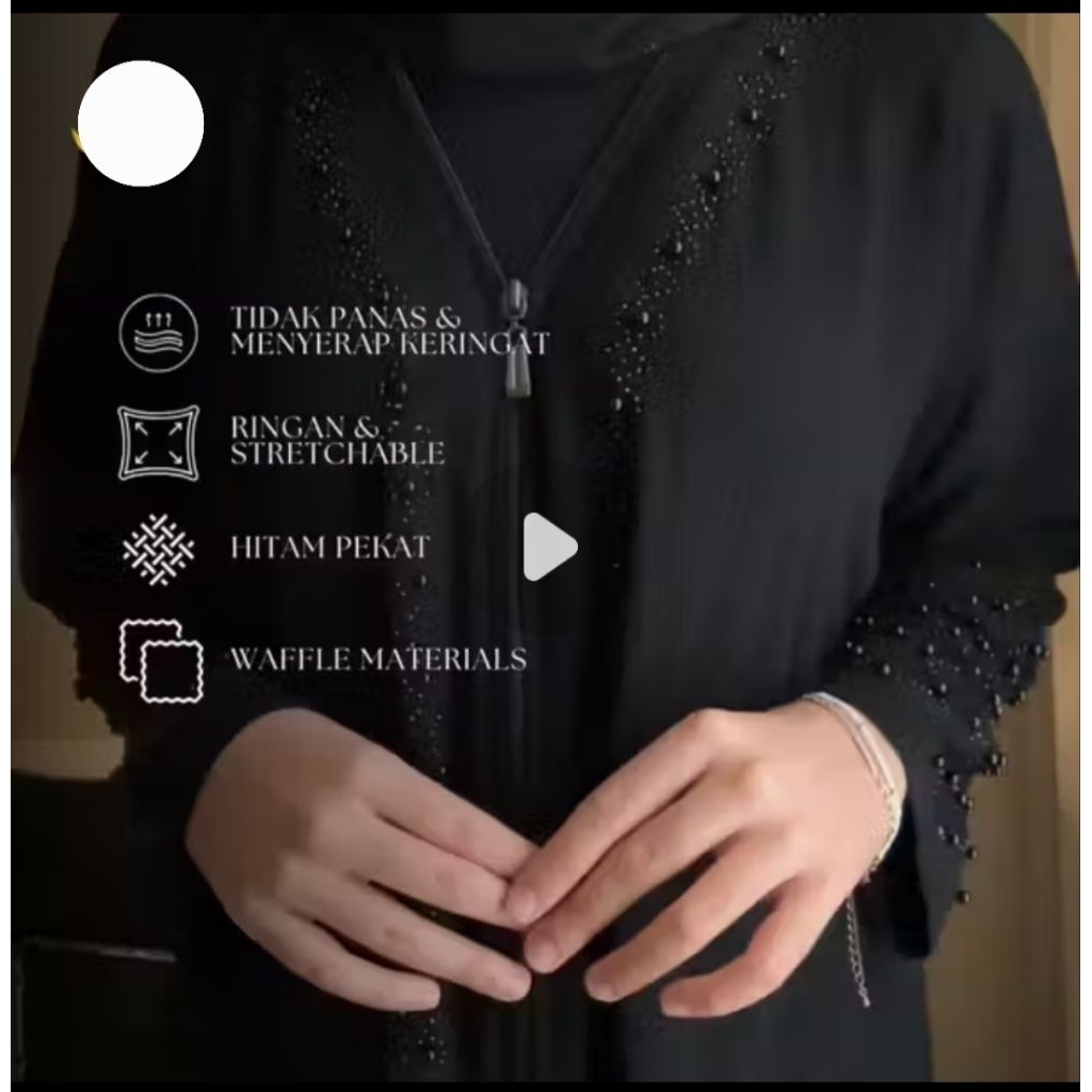 Noura Black Pearl Abaya with Zipper Elegant