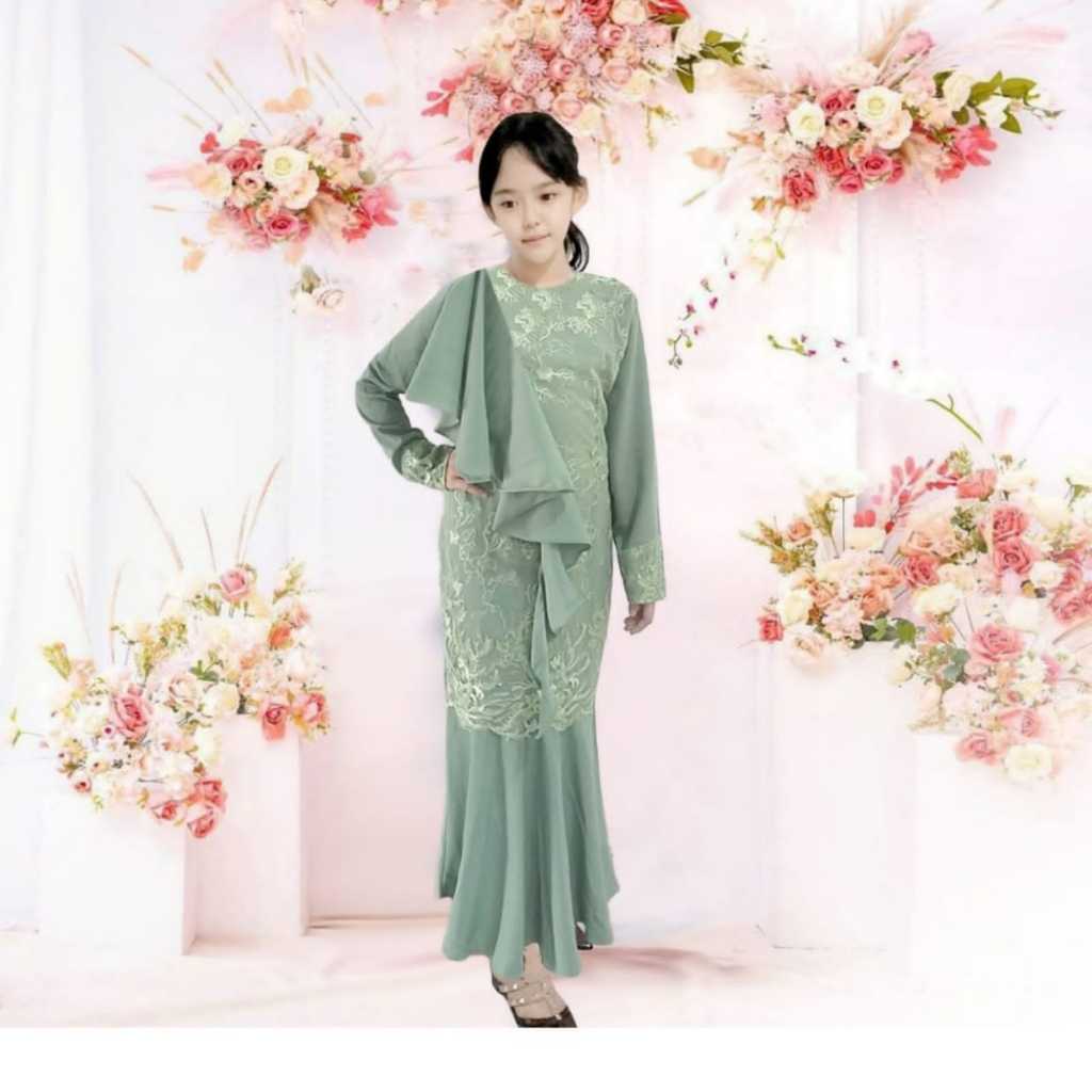 GAMIS ANAK PEREMPUAN/COUPLE/SIZE/XS/S/M/L/XL/ DRESS BRUKAT MOSCREPE PREMIUM