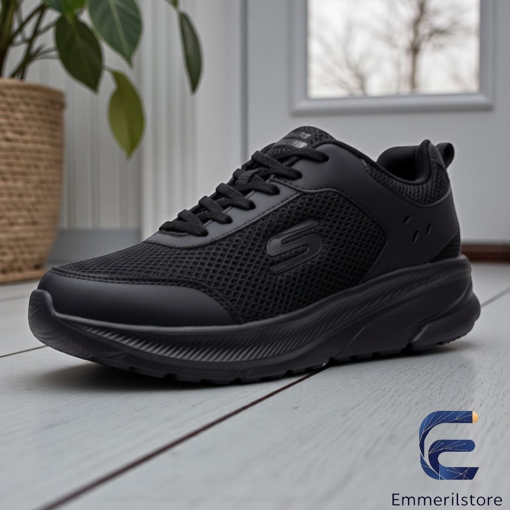 Sepatu Skechers Full Hitam Pria Wanita Size 38-44 Sepatu Sekolah Skneakers Casual Kerja Santai