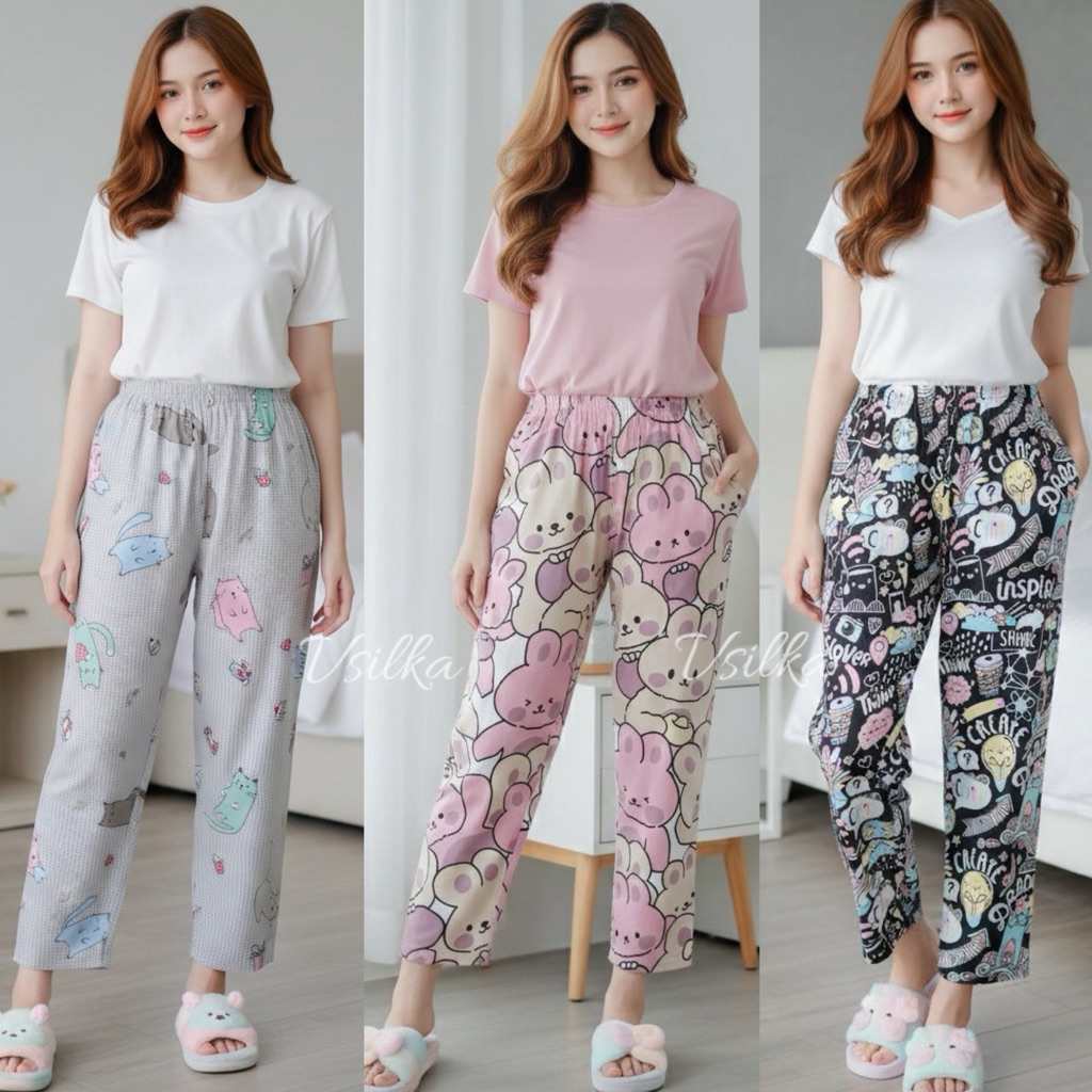 Vsilka Celana Panjang Wanita Rayon | Celana Tidur  Santai Harian Adem