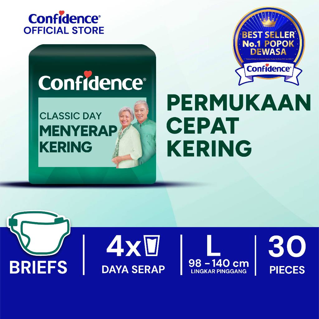 Confidence Popok Dewasa Perekat Classic Day Menyerap Kering L30