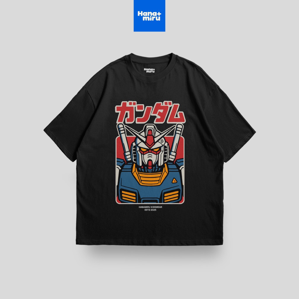 Baju Atasan Kaos Anak Laki-Laki Oversize Hitam Premium - Anime Naruto Zoro Luffy Gundam