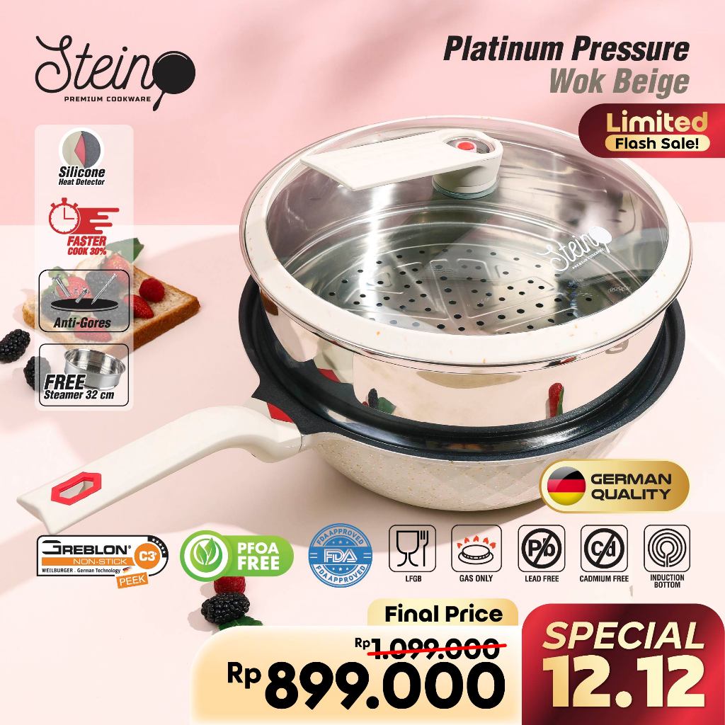 STEIN Wok Platinum Beige | Panci Marble Coating Anti-Baret
