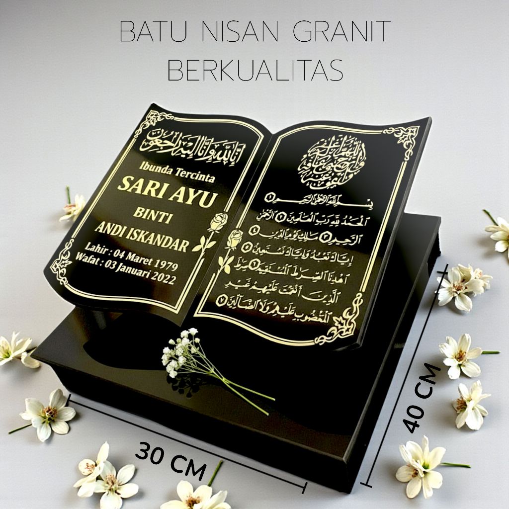 BATU NISAN DUDUKAN GRANIT 30x40 BENTUK BUKU - TUGU BATU NISAN MAKAM / DUDUKAN FULL GRANIT BERKUALITA