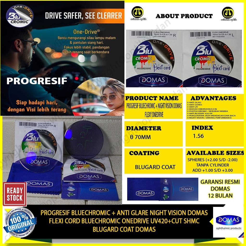 DOMAS PROGRESIF FLEXI CORD BLUECHROMIC ONEDRIVE UV420 SHMC BLUGARD COAT