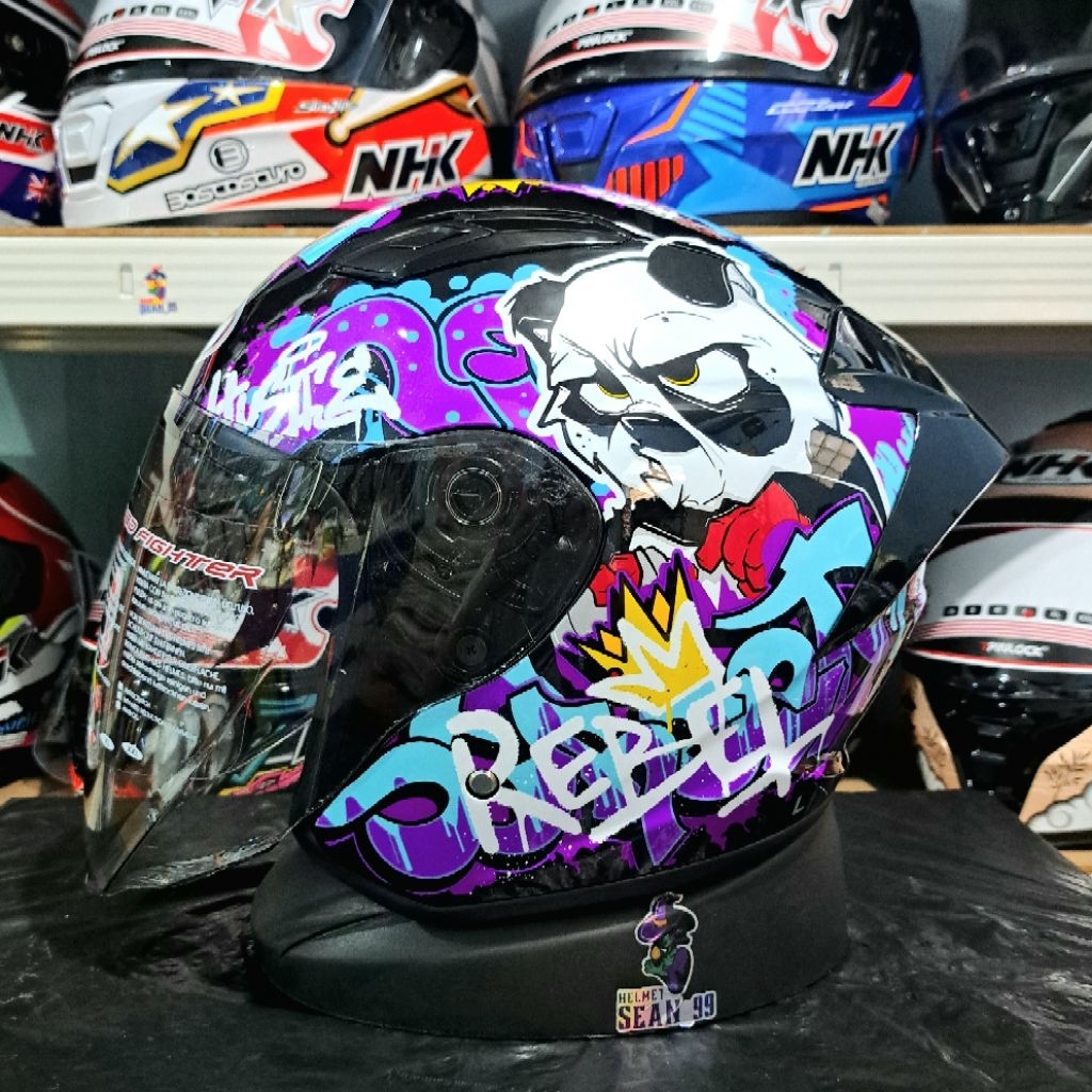 HELM NHK R1 ELITE MURAL BLACK TOSCA SINGLE VISOR LIGHT SMOKE HALF FACE ORIGINAL SNI