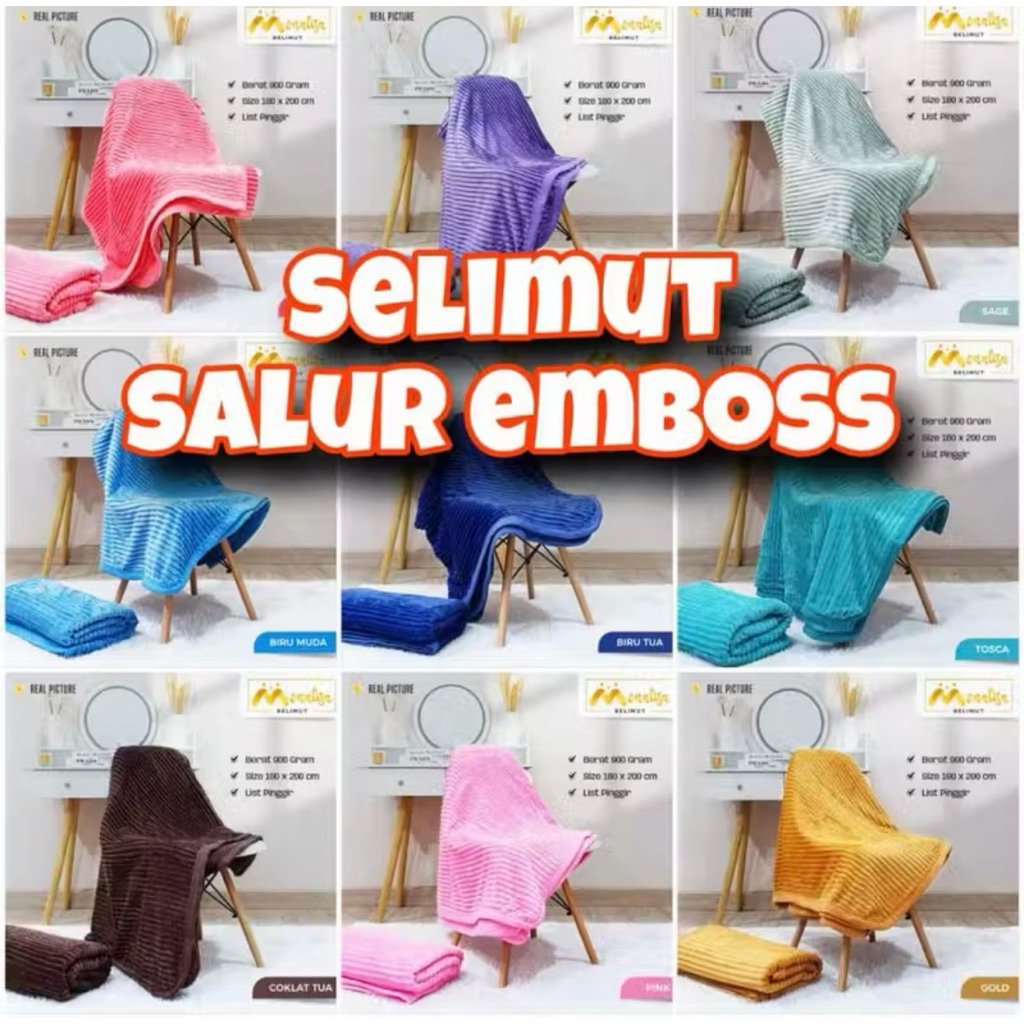 SELIMUT SALUR EMBOSS/ SELIMUT MONALISA EMBOSS / SELIMUT POLOS FLANNEL SALUR PREMIUM JUMBO 180X200 / 