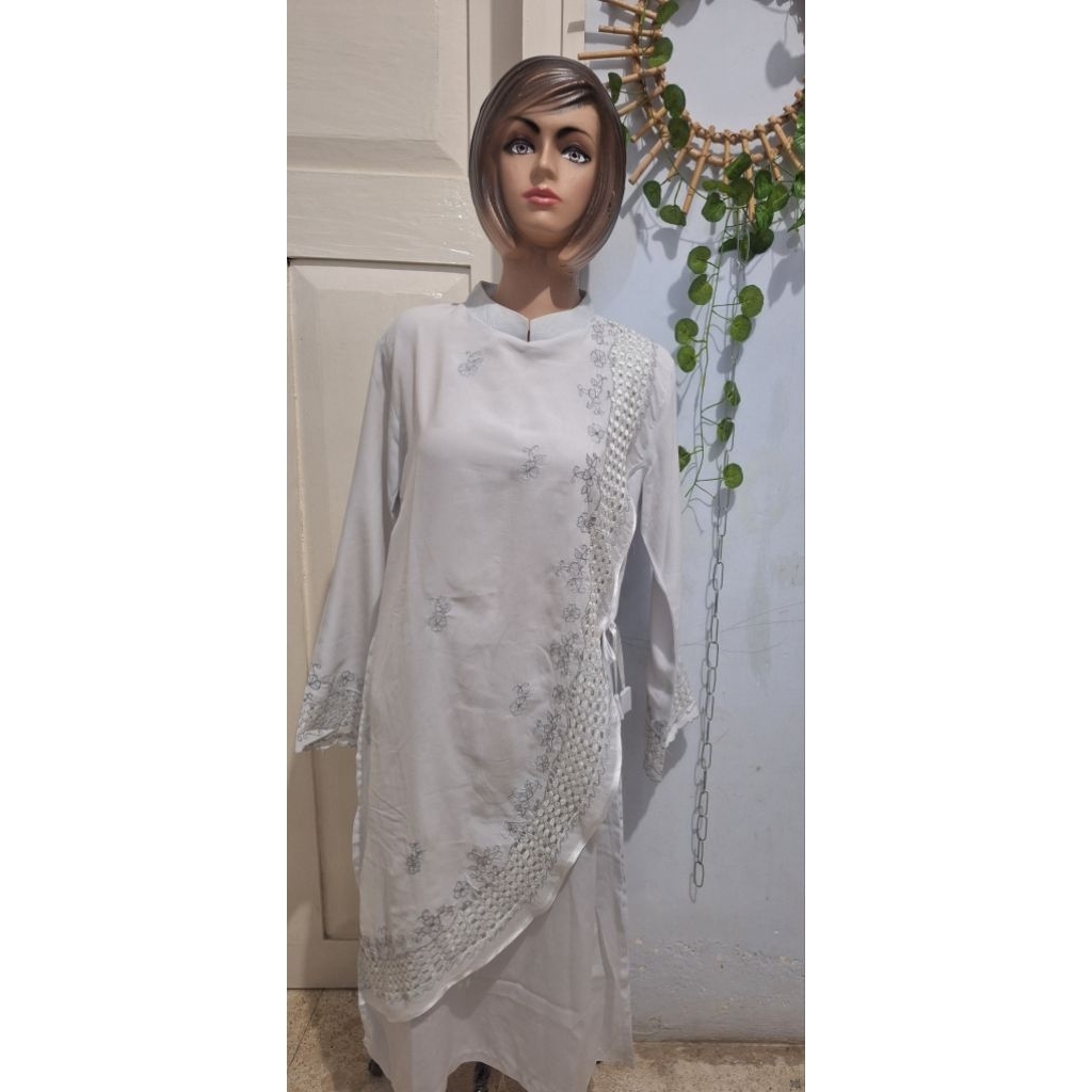 baju tunik putih bordir size remaja dewasa