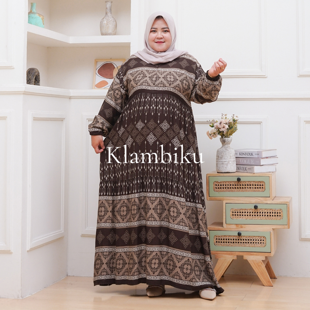 Gamis LD 130 cm motif etnik viral dress wanita rayon panjang premium jumbo