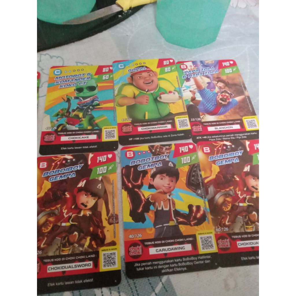 6 kartu choki choki ori boboiboy gempa & friends