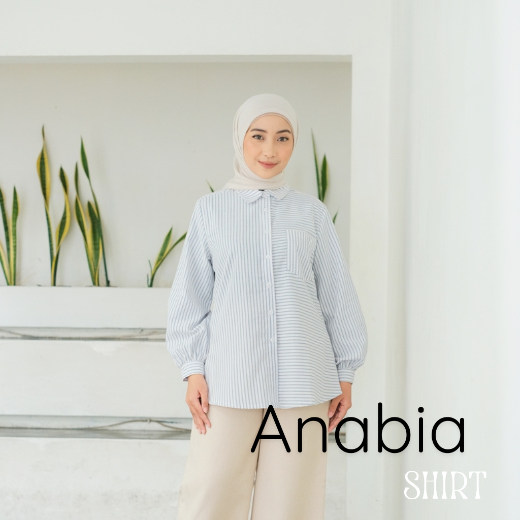 Sekido - Anabia Mireya Tunik Atasan Wanita Bahan Katun Stripe yang Dingin dan Nyaman Biru Navy