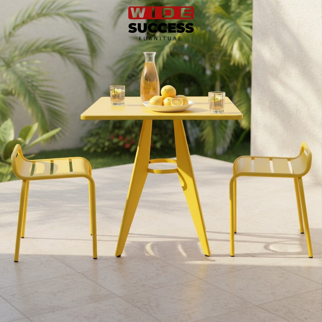 [set 1 Meja +2 Kursi]Meja kuning dan kursi , Full besi kokoh, cafe, Furnitur , outdoor,taman,Balcony