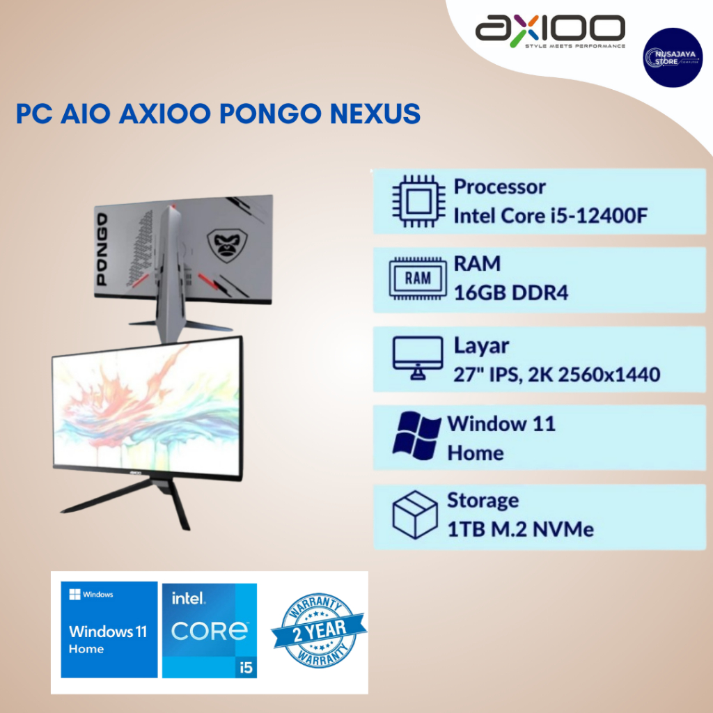 PC AIO AXIOO PONGO NEXUS Core i5 12400F 16GB 1TB SSD RTX4060 QHD IPS 27" W11
