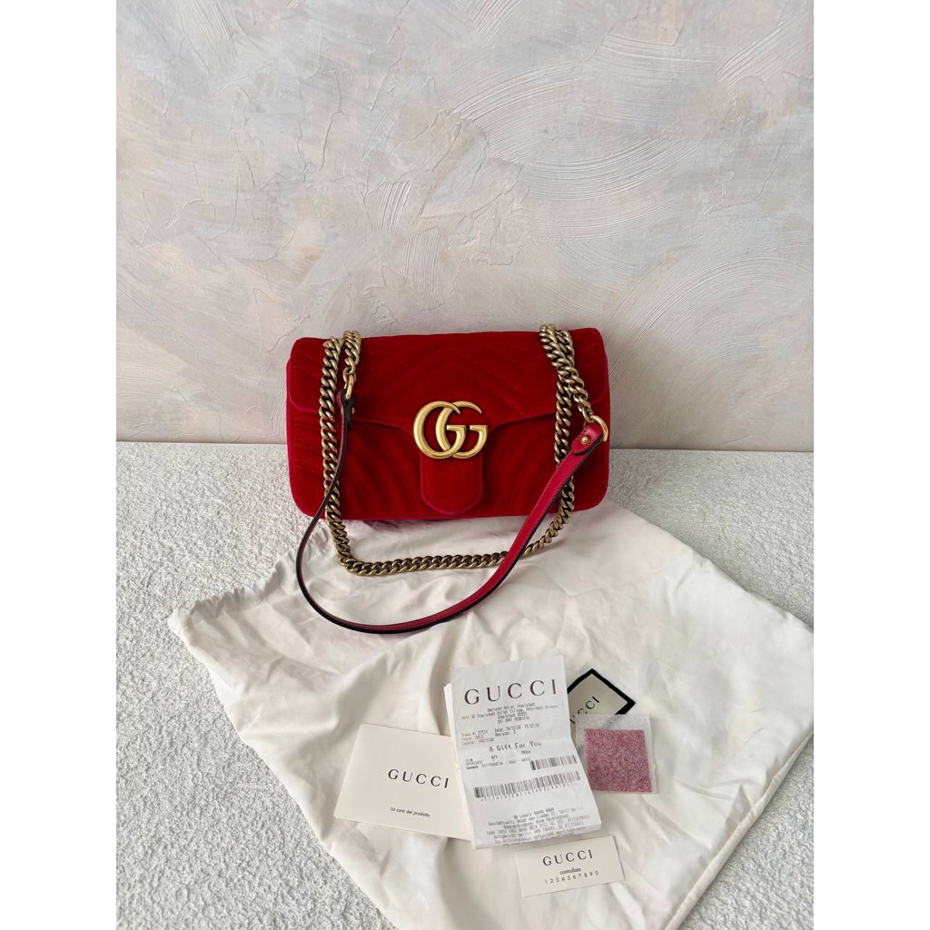 (PRELOVED) Gucci Small Marmont Red Suede GHW