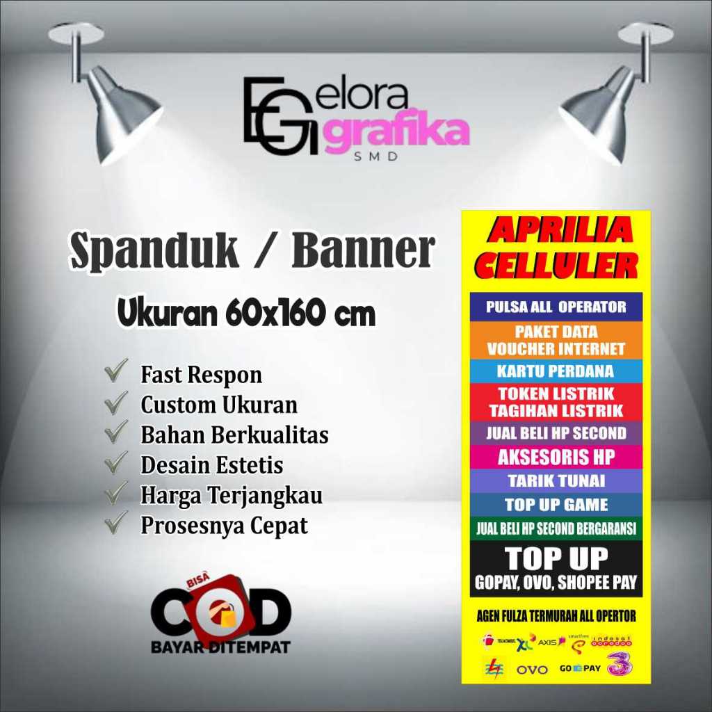 Spanduk Banner Ukuran 60x160 Cm Pulsa Operator Free Custom Desain