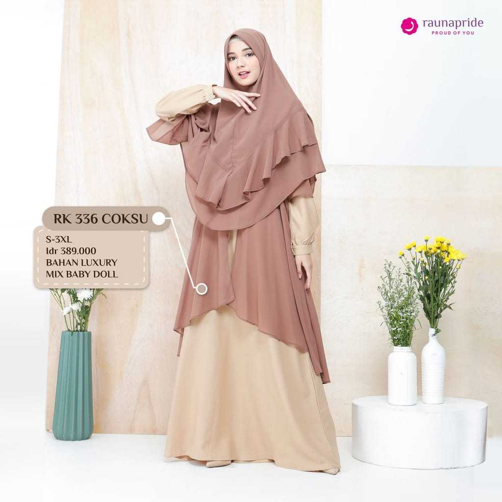 GAMIS SET HIJAB RK 336 BY RAUNA / Warna Coksu / Gamis Muslimah