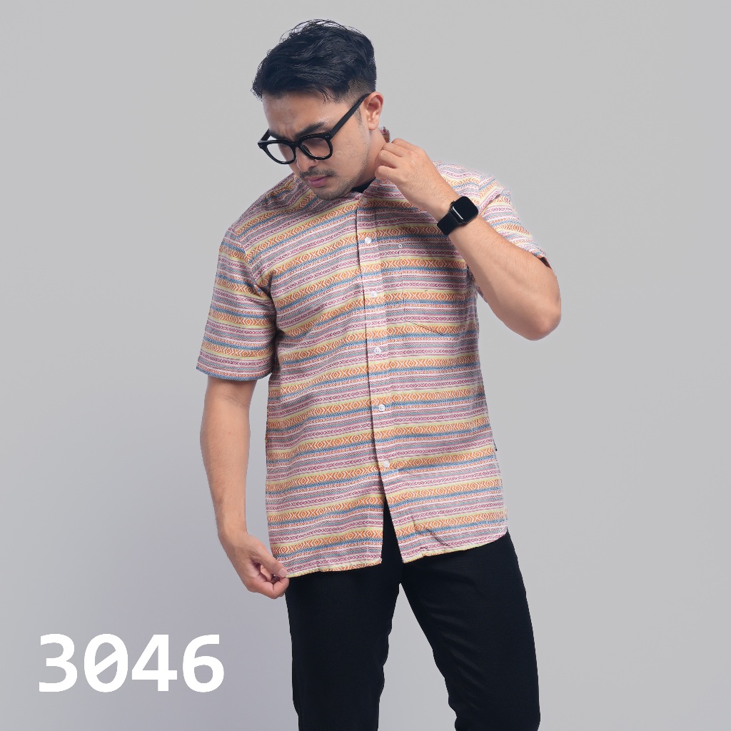 PAKAJI Kemeja Pria Salur Vertical Lengan Pendek Premium Kemeja Stripe Pria Kemeja Garis Pria Slimfit