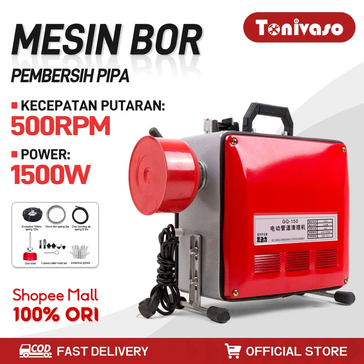Tonivaso Barang Baru Mesin Pembersih Saluran Listrik 150W Mampet - Kabel Ular 20 Meter untuk Pembers