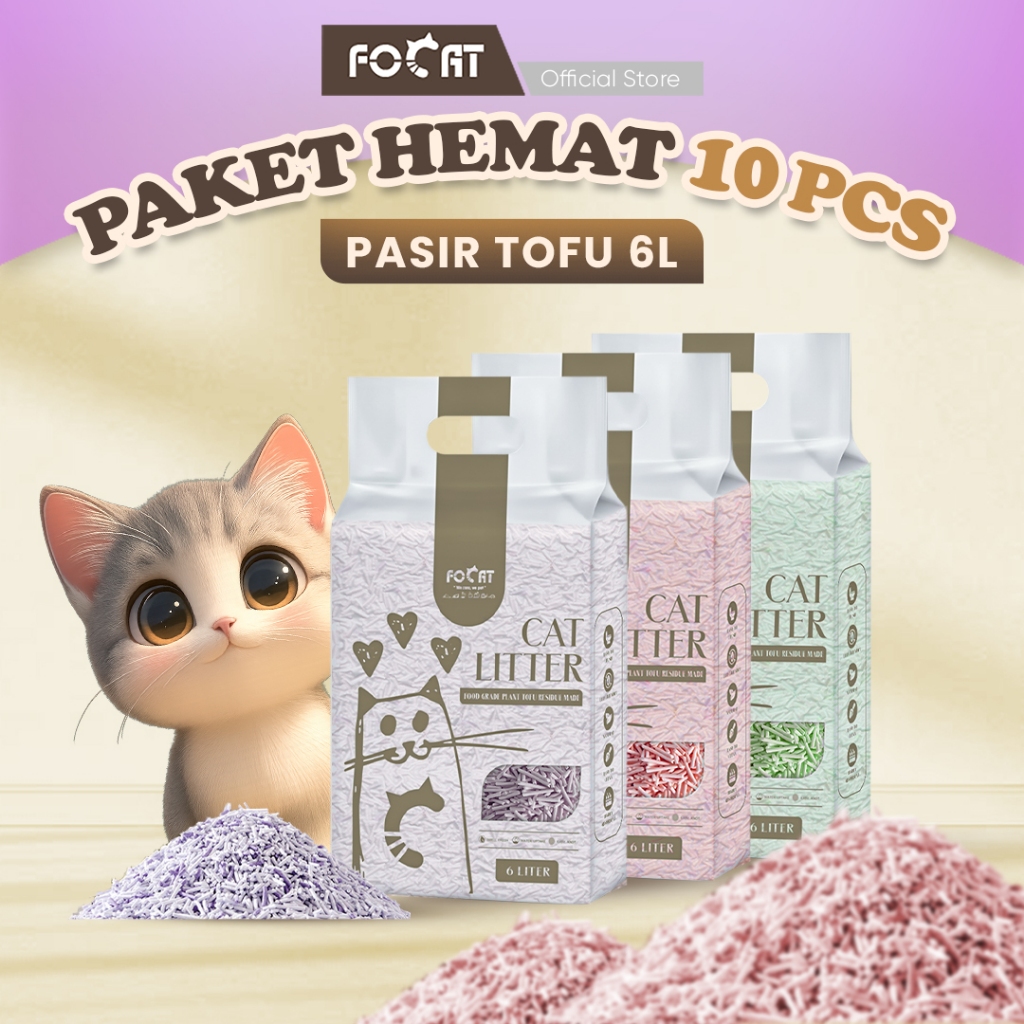 [PAKET HEMAT ISI 10PCS] FOCAT Pasir Kucing Tofu Wangi 6L N02 Cat Tofu Litter / Pet Litter Sand / Pasir Kucing Tofu Anti Bau