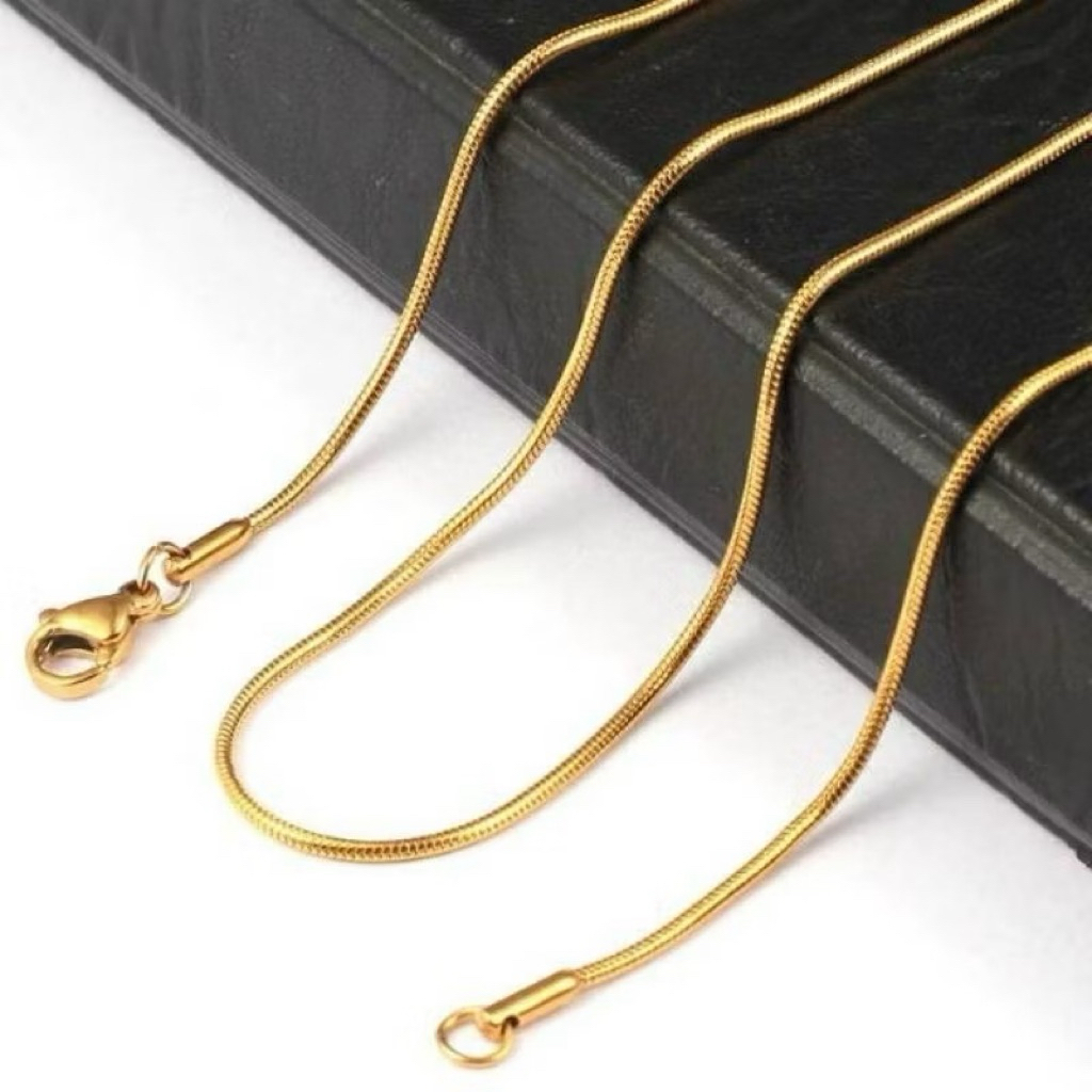 KALUNG TITANIUM PRIA WANITA model bulat GOLD EMAS TIDAK BERKARAT BAGUS BERKUALITASi