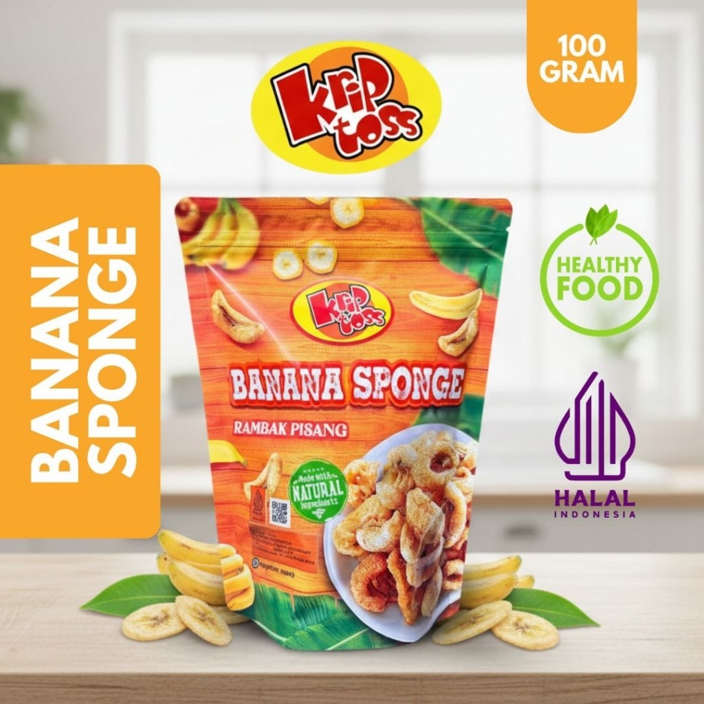 Kriptoss - Keripik Pisang / Rambak Pisang / Banana Sponge - Original 100gr -  Healthy Snack/Camilan 
