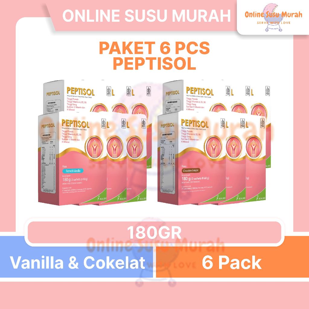 PEPTISOL PAKET 6 PCS VANILA COKLAT 180GR NUTRISI TINGGI PROTEIN RENDAH RESIDU 180 GR SSKD