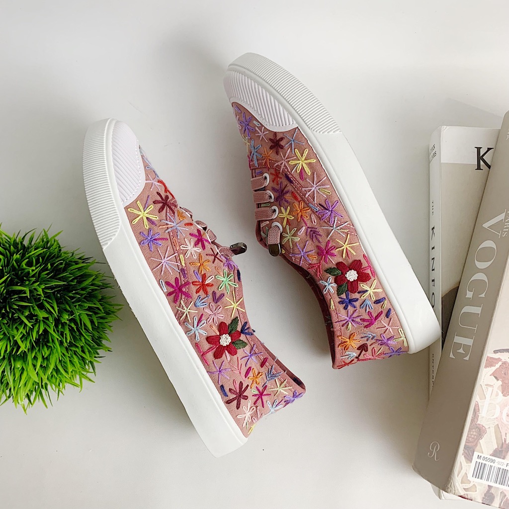 FLOWERS FULL EMBROIDERY LOW SHOES EMBROIDERY-SEPATU SNEAKERS KANVAS