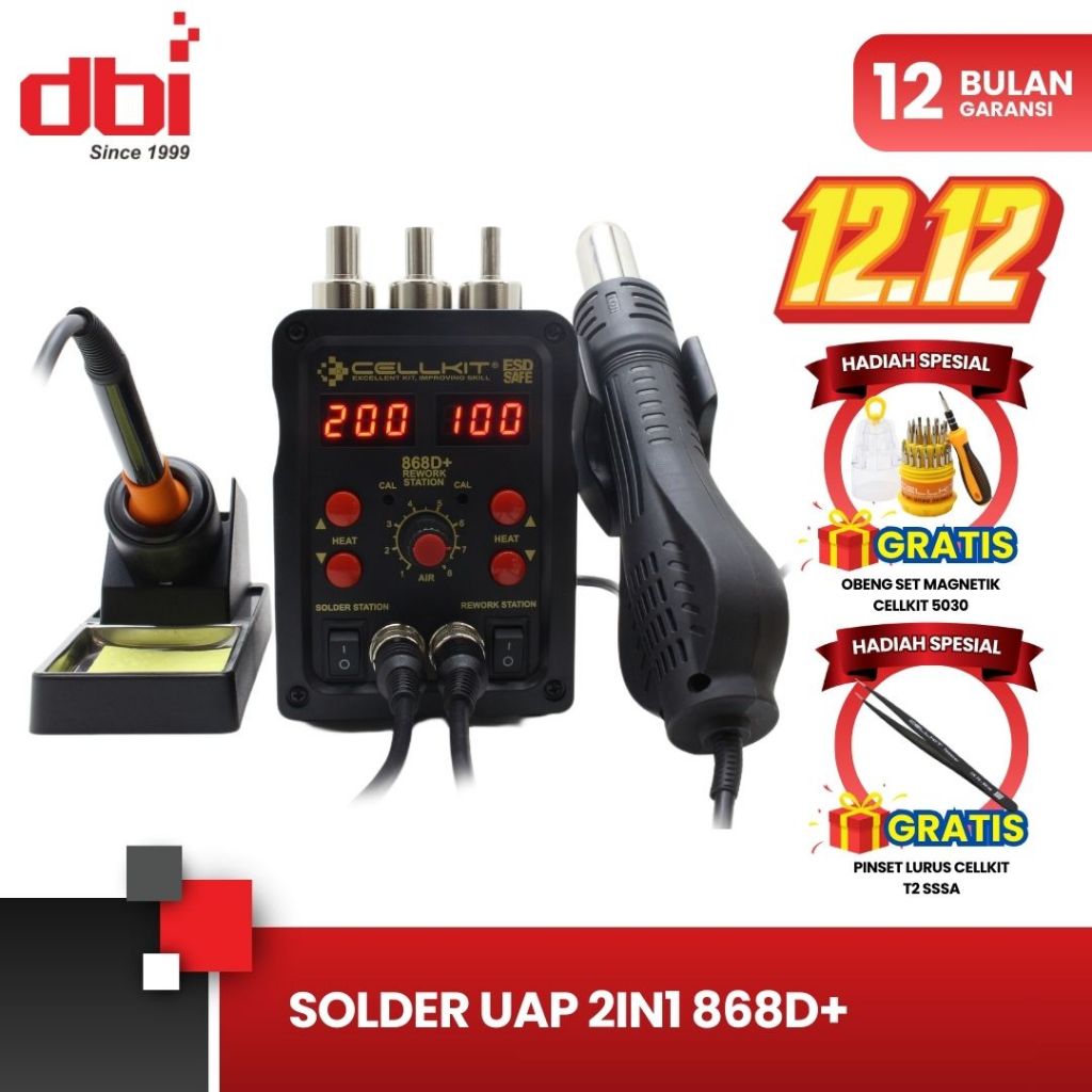 Solder Uap - Blower - Hot Air Gun Digital 2in1 CELLKIT 868D+
