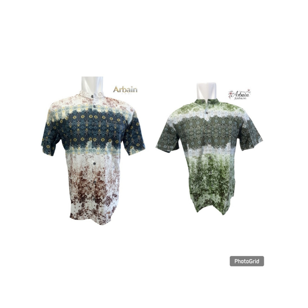 AMK Baju Koko Pria Olive Cotton Print Lengan Pendek