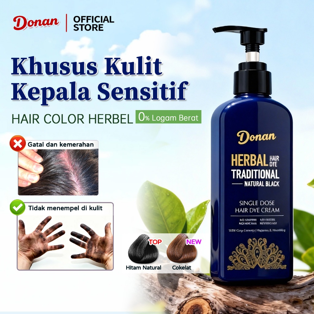 Donan semir rambut hitam tahan lama / cat rambut hitam /Pewarna Rambut Cepat Tanpa Bleaching Hair Co