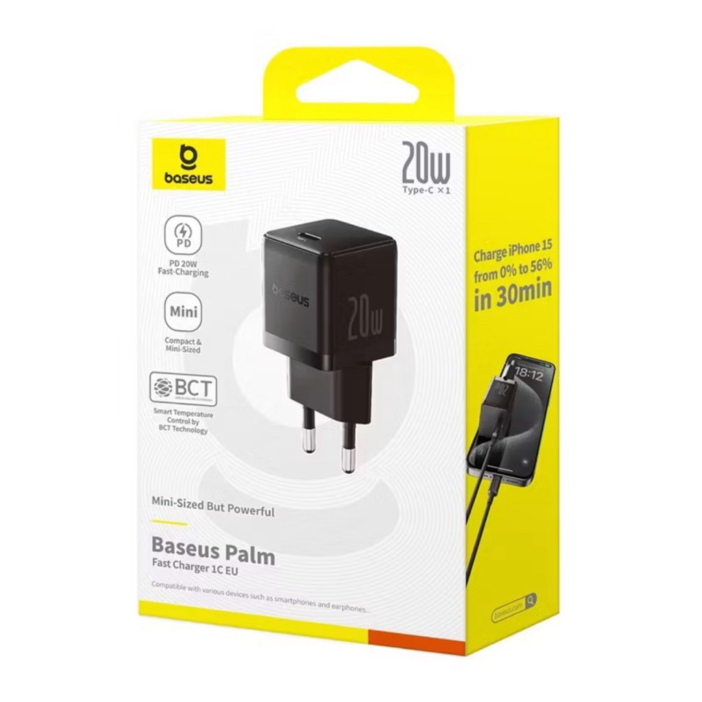 Baseus Palm Charger Adaptor 20W 3A TYPE C 1C PD Fast Charging Iphone 11 12 13 14 Pro Max Kepala Adap