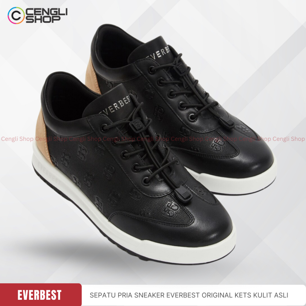 EM59 SEPATU PRIA SNEAKER EVERBEST ORIGINAL SNEAKERS KETS KULIT ASLI ORI HITAM