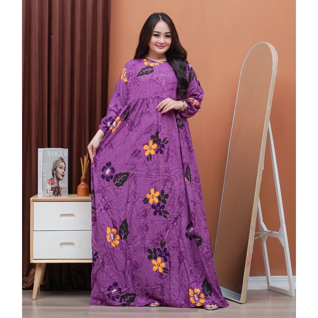 gamis batik cap almira jumbo batik pekalongan motif sunan terbaru busui resleting depan kain rayon /