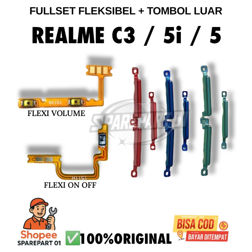 Fleksibel On Off Power Volume + Tombol luar Realme C3 / Realme 5i / Realme 5 Original Sparepart