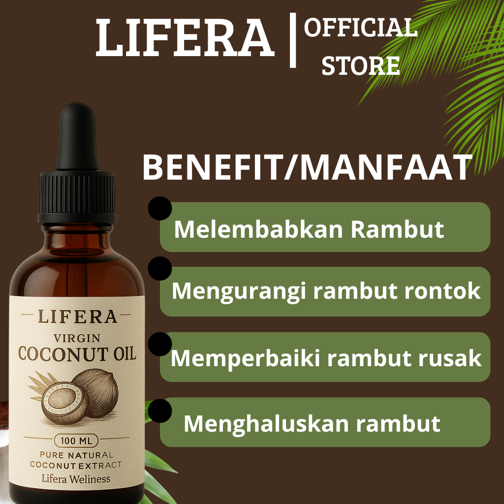 Virgin Coconut Oil PURE 100% Extarct LIFERA Melembabkan Rambut Serum Rambut Menghaluskan Rambut Hair