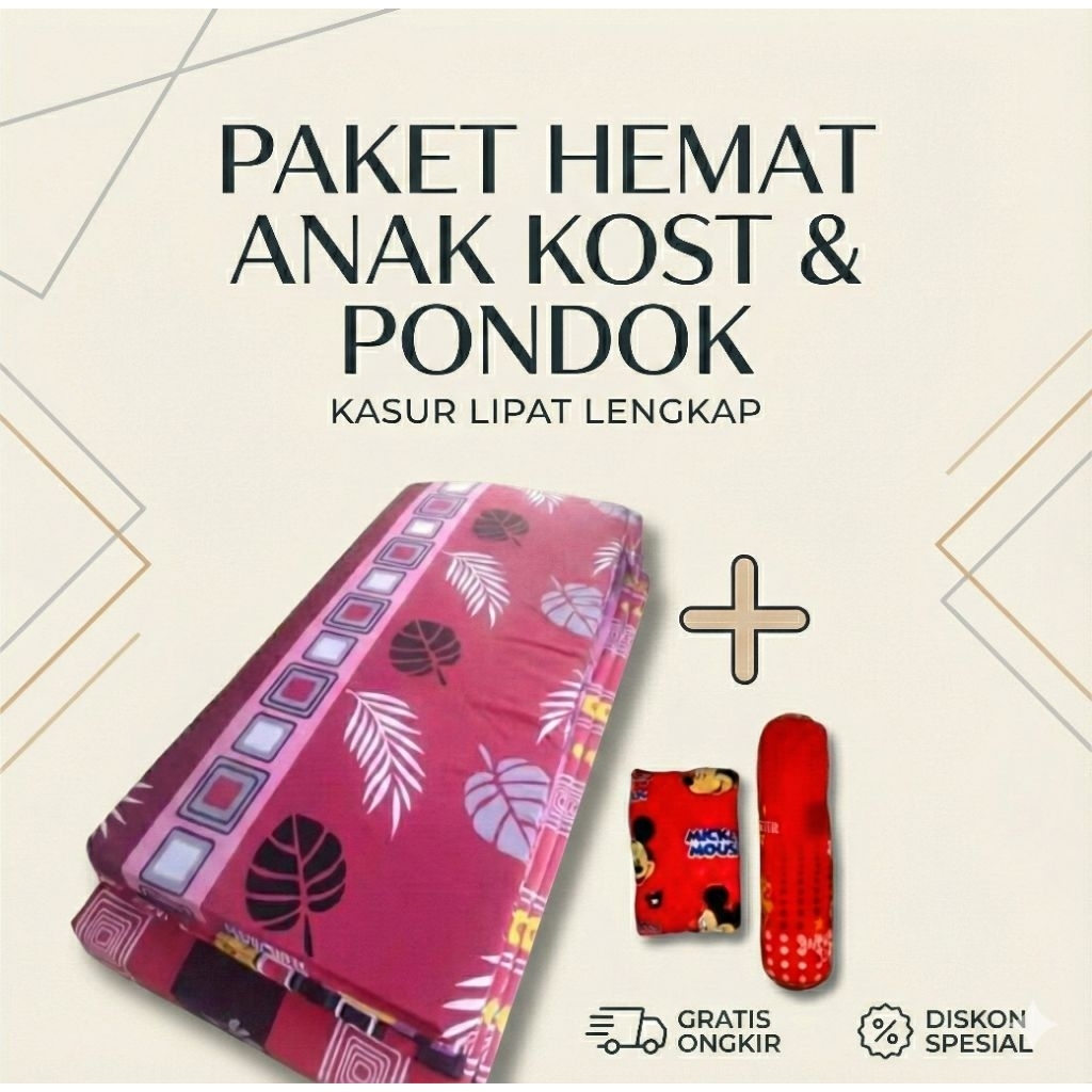 Kasur Lipat + Bantal Guling Jumbo | Paket Anak Kost