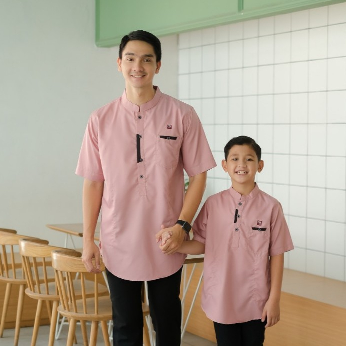 Baju Koko Couple Ayah Dan Anak Laki Laki Lengan Pendek Bahan Katun Toyobo Premium Dusty Pink