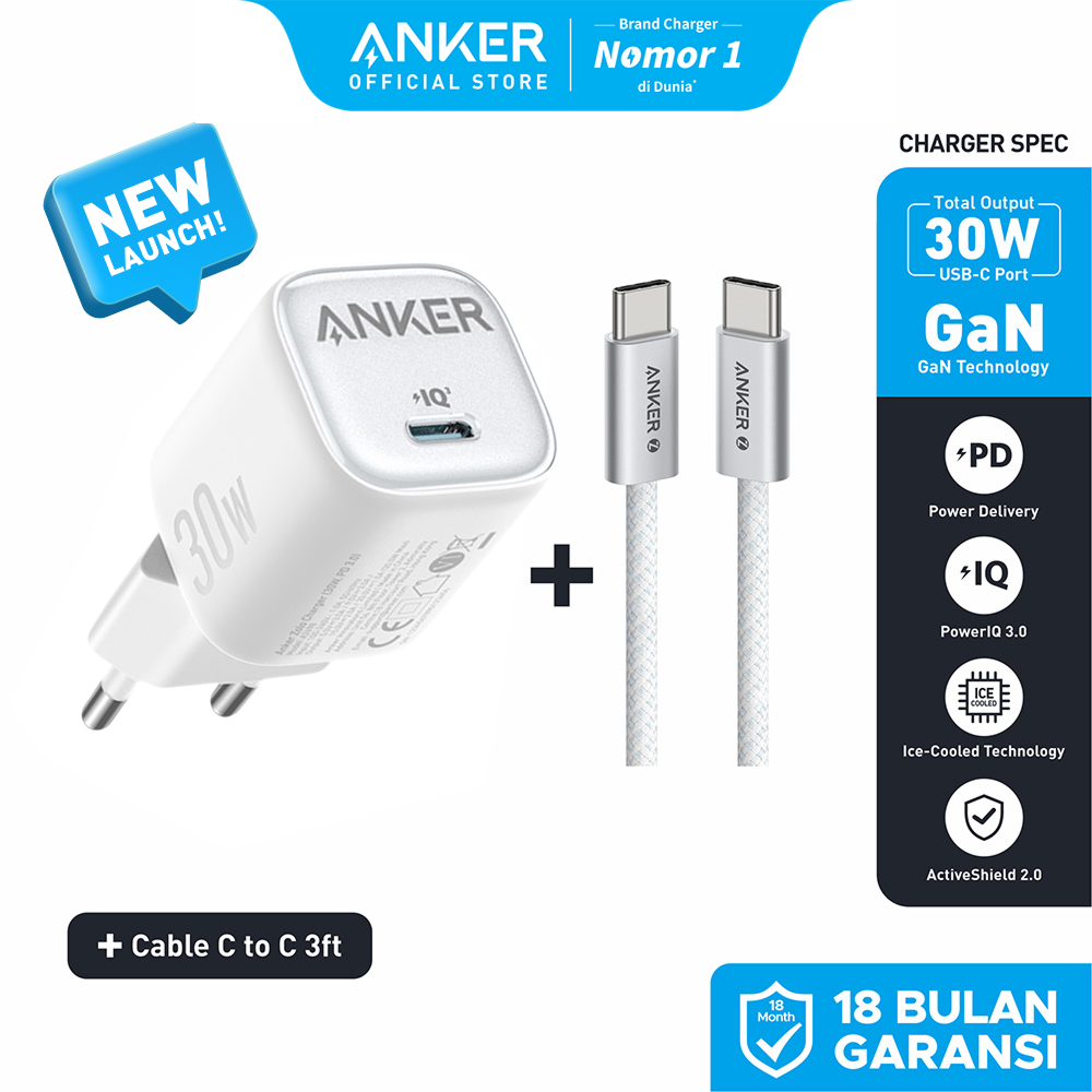 Anker Zolo GaN 20W 30W Wall Charger Adaptor Kabel for iPhone 17 16 15 14 13 Samsung Ice-Cooled PD US