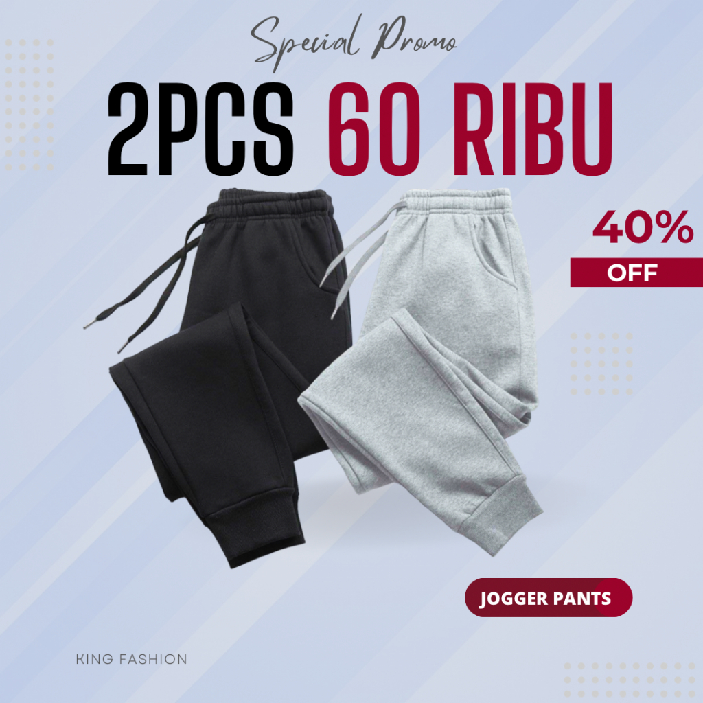 2 Pcs Celana Joger Panjang Training Pria Wanita Unisex Jogger Sport Olahraga Zipper Bahan Fleece Siz