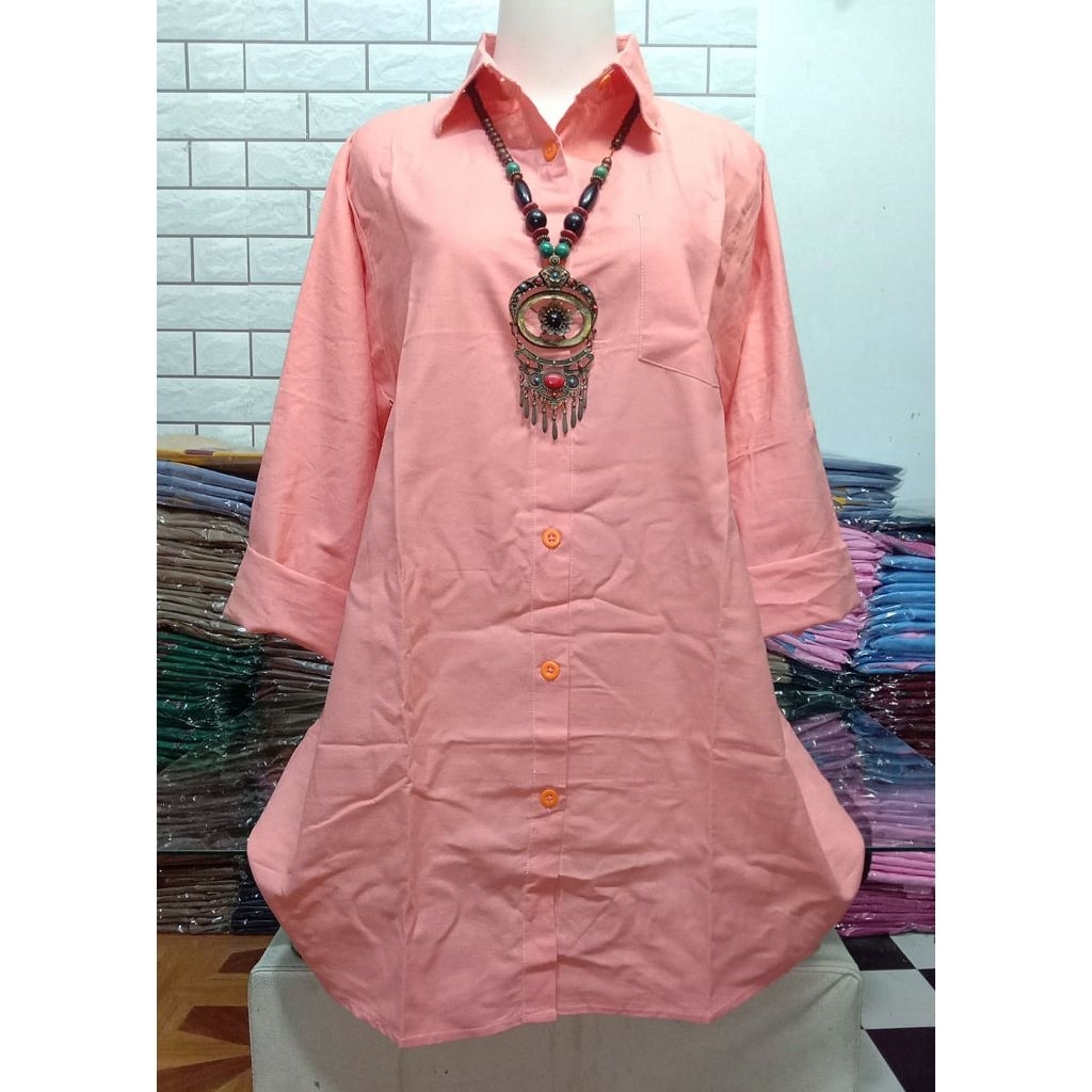 Tunik Wanita Kemeja Polos Katun Rami