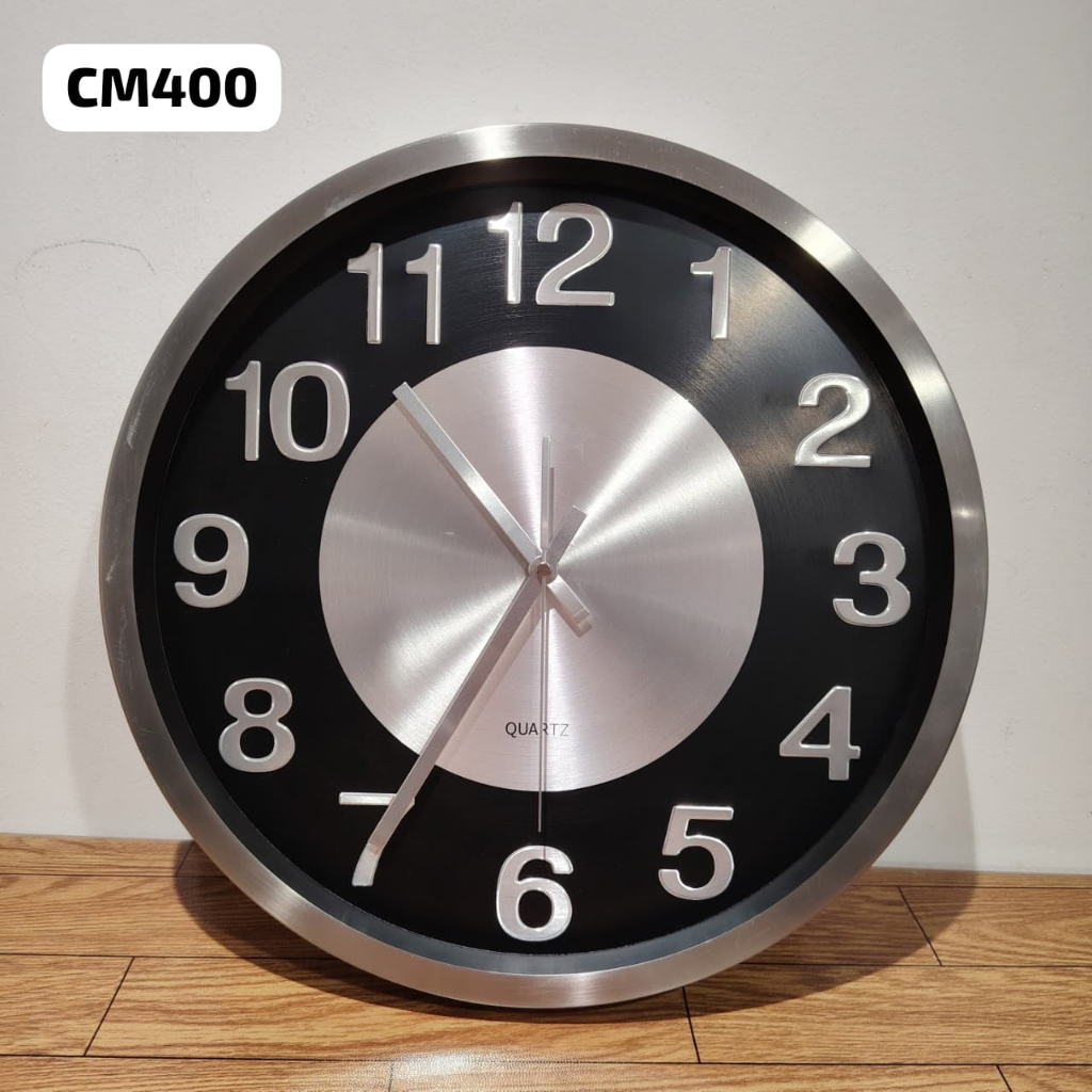 JAM DINDING MEWAH ALUMUNIUM CLASSY CM400 BLACK SILVER - WALL CLOCK