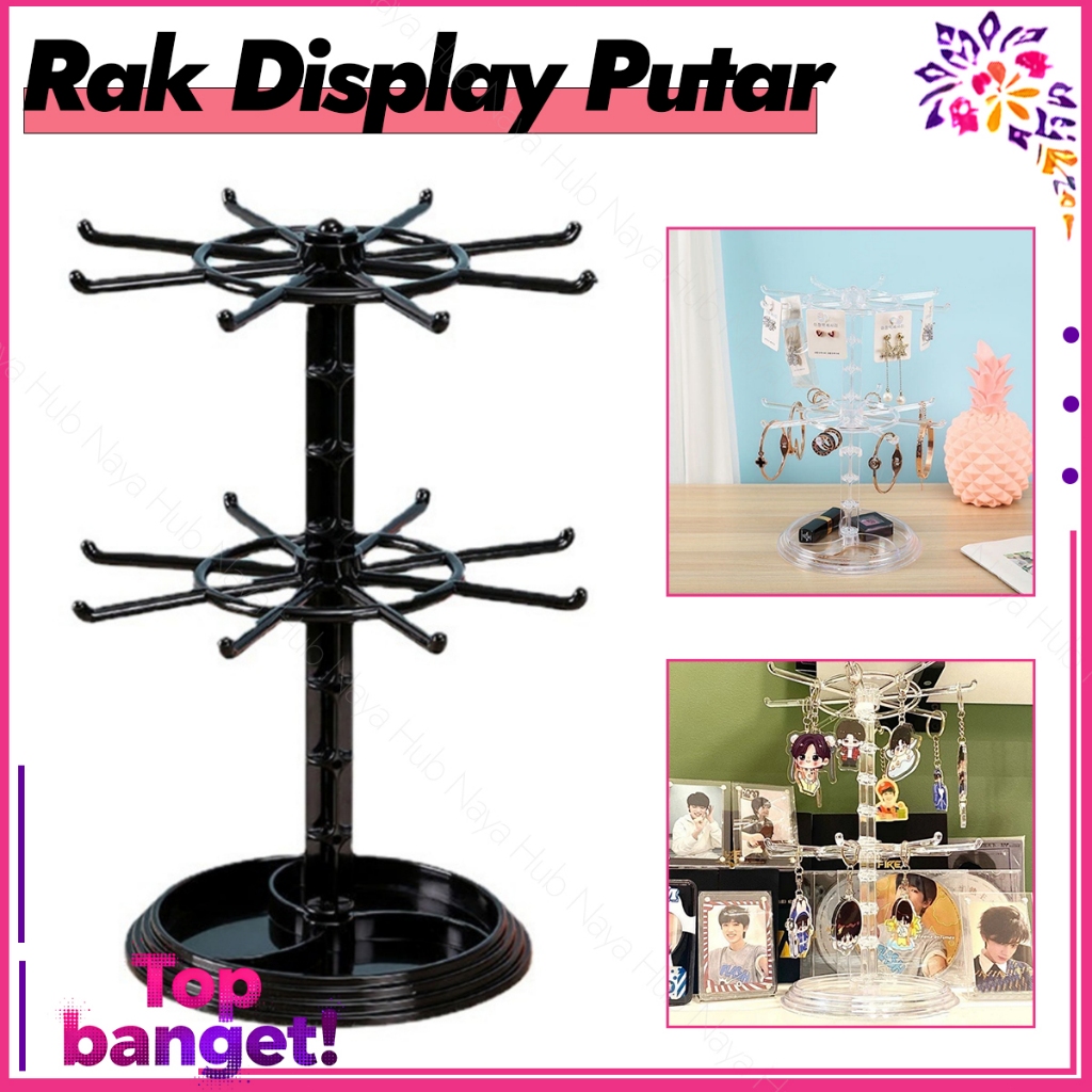 Plastik Rak Display Putar Matahari 2 Susun Untuk Gantungan Kunci Rak Tempat Gelang Necklace Display 