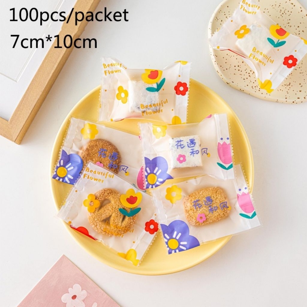100pcs Plastik Nastar Nougat Permen Motif Bunga