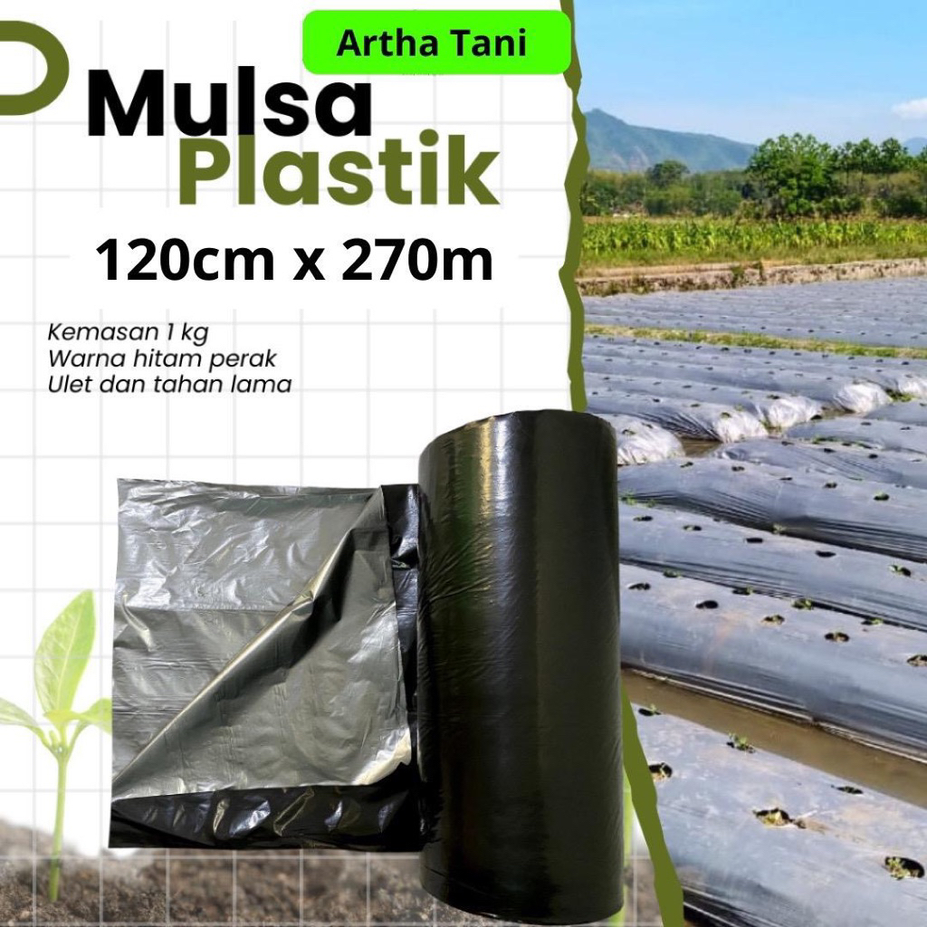 Per Roll Mulsa Hitam Perak Lebar 60cm-120cm/Mulsa Hitam Perak 1 Roll Panjang 250meter/Mulsa Hitam Pe