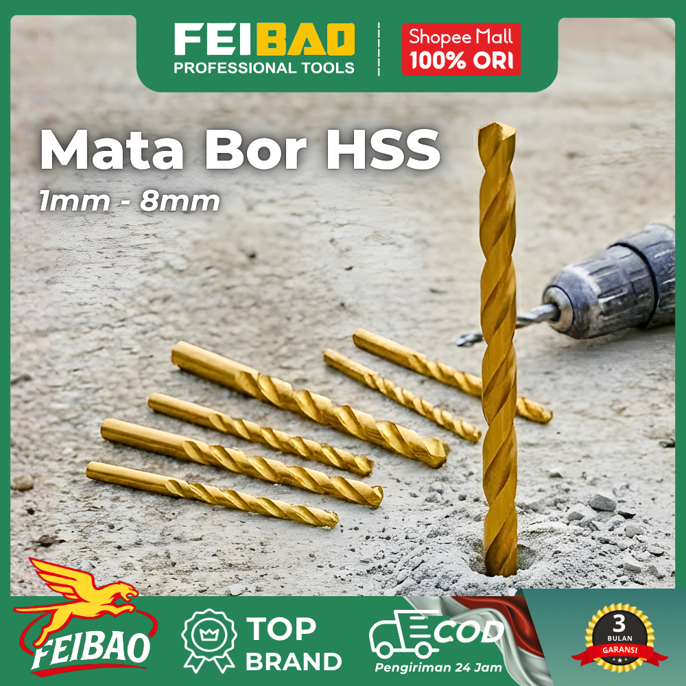 FEIBAO Mata Bor Baja Stainless HSS M2 M35 Super Tajam 1-8mm Isi 10pcs Awet Presisi Bengkel KuatTahan